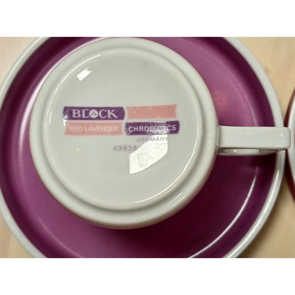 Vintage Block Chromatics Red Lavender Demi. Cup & Saucer Set  Gerald Gulotta MCM